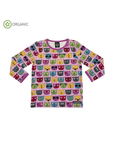 Maglietta a Maniche Lunghe - Cotone organico certificato Oeko Tex - Villervalla - Gattini Multicolor
