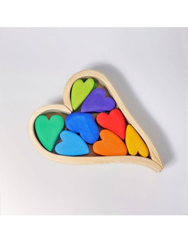 Cuoricini Arcobaleno Blocchi Waldorf - Set Costruzioni in legno - Building Set Rainbow Hearts - Grimm's