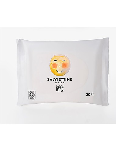Salviettine Cambio Baby “Momina” - 20 salviettine - olio vegetale e di mandorle - Emolliente e idratante 100gr - Linea Mamma Ba